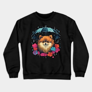 Pomeranian Rainy Day With Umbrella Crewneck Sweatshirt